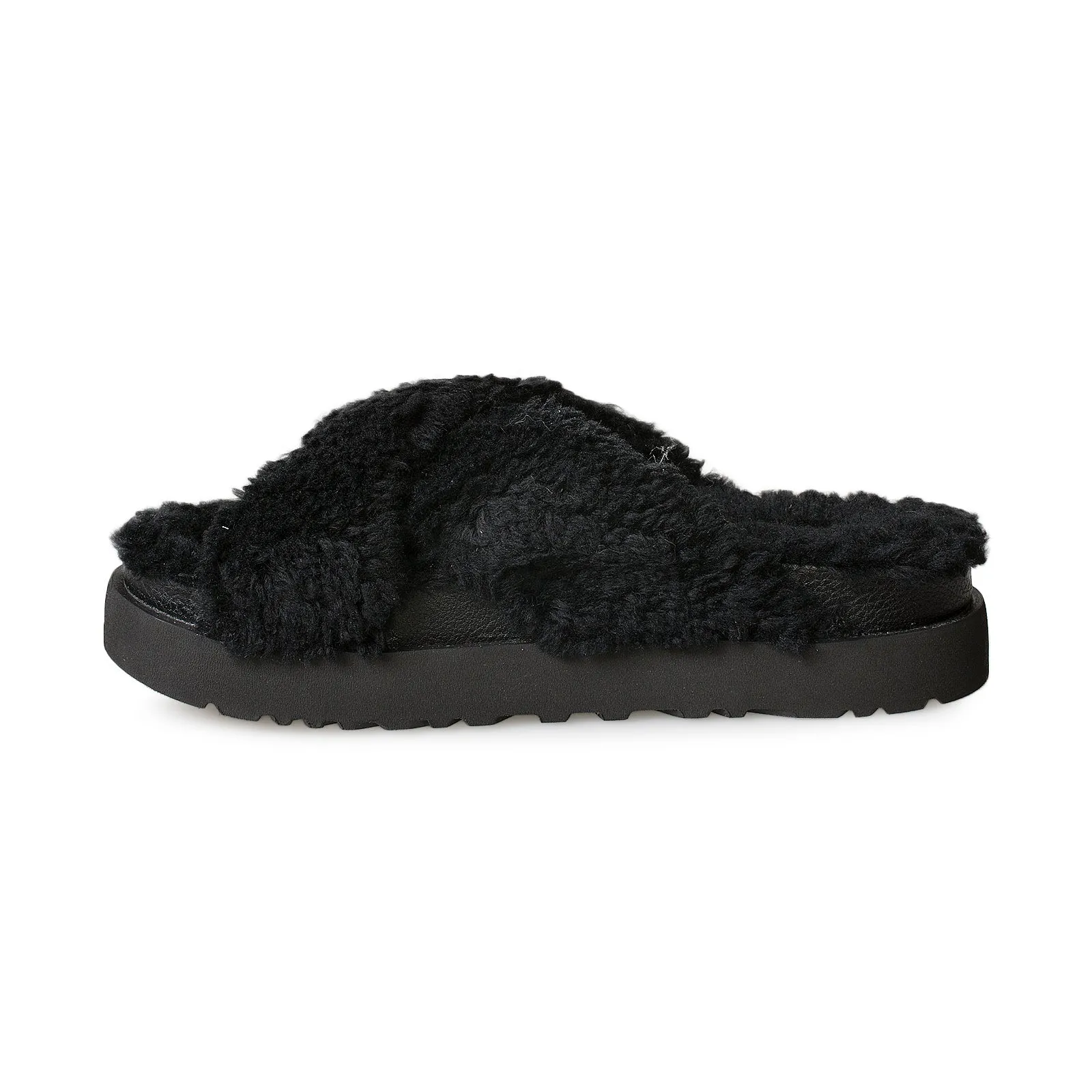 UGG Women's Black Fuzz Sugar Cross Slide Slippers