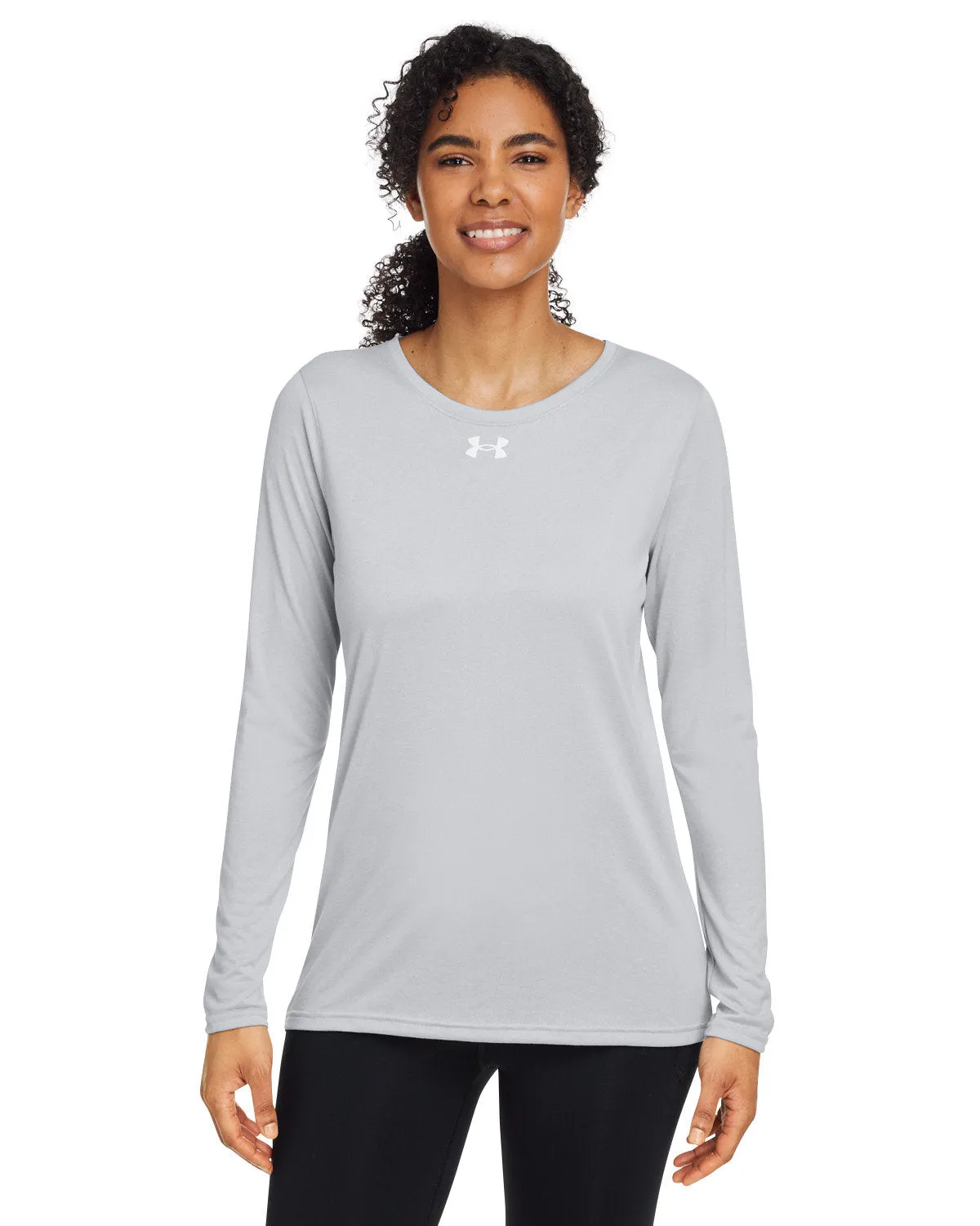 Under Armour Ladies Tech Long-Sleeve Customized T-Shirts, Medium Grey