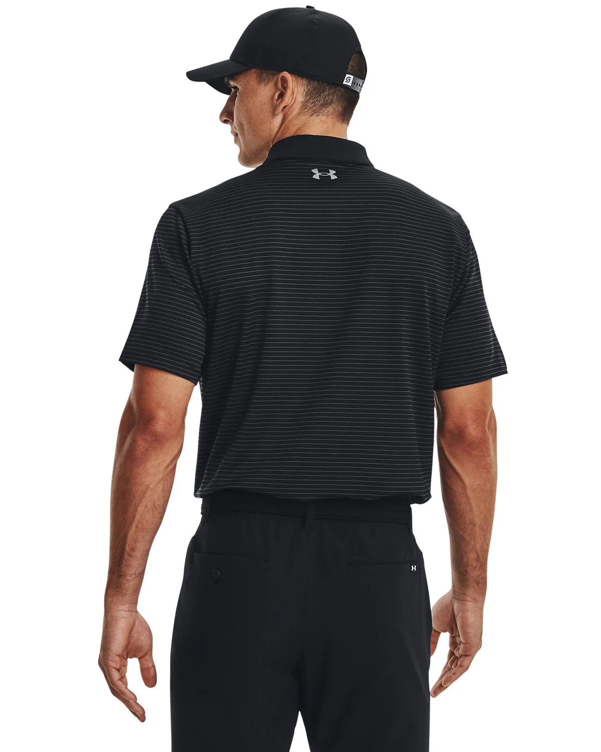 Under Armour Mens 3.0 Striped Perf Custom Polos, Black