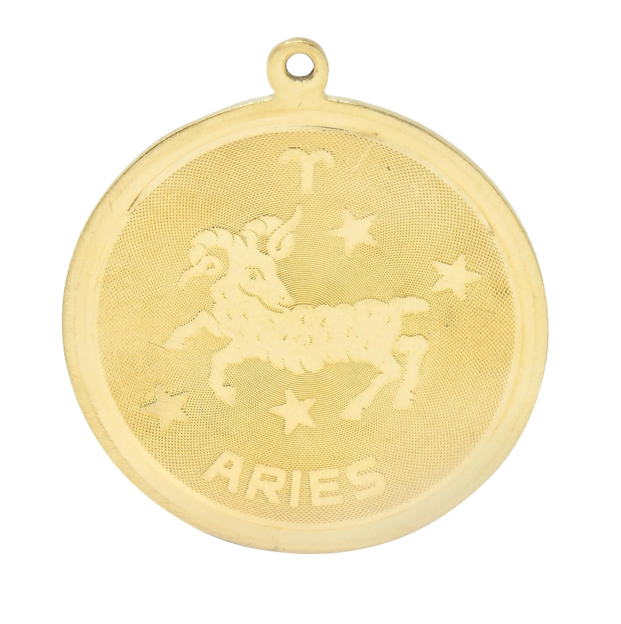 Vintage 14 Karat Yellow Gold Aries Zodiac Medallion Pendant Charm