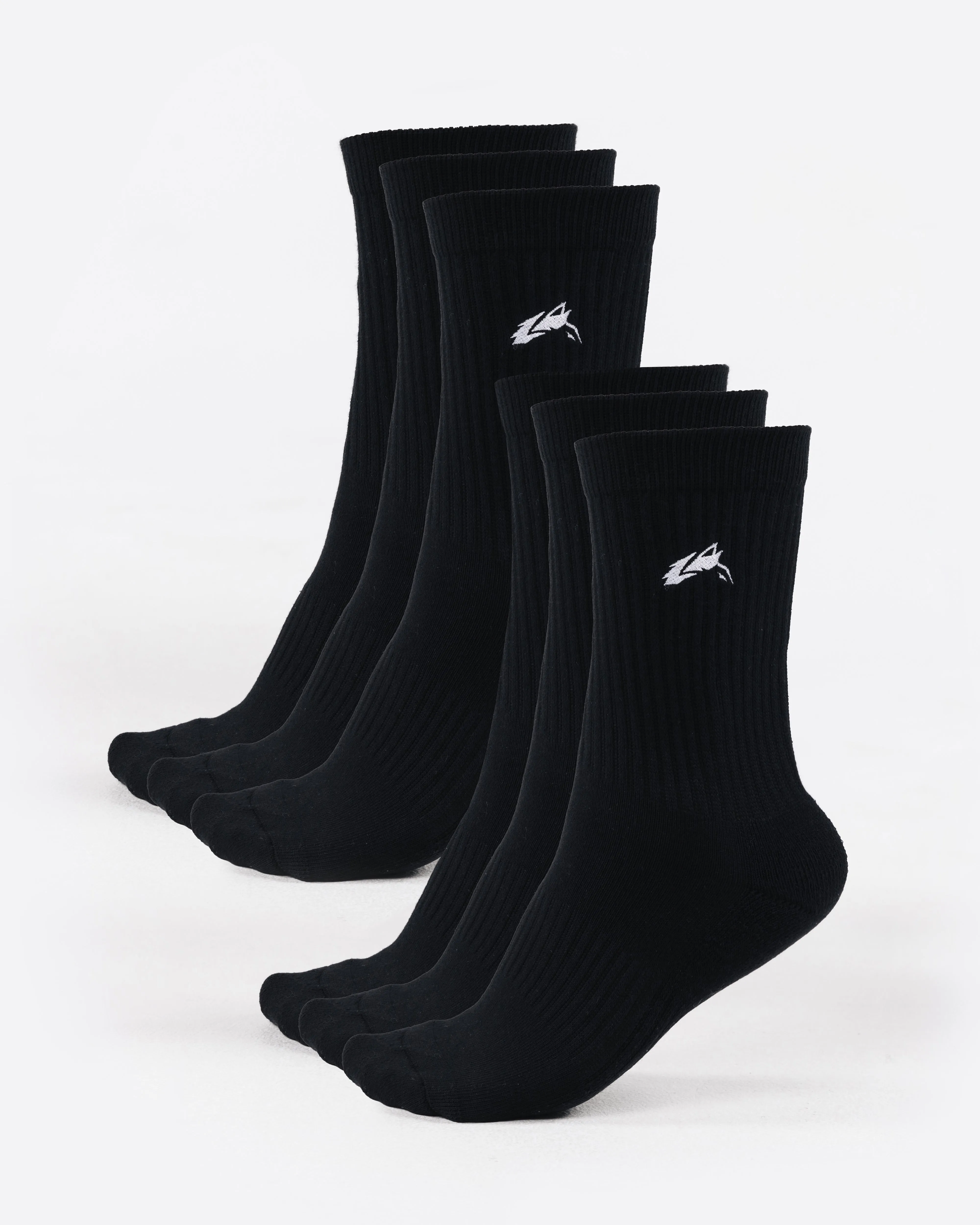 Wolf Head Crew Sock 6-pack - Black Elite