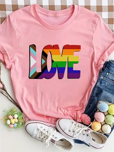 Women's T-shirt Short Sleeve T-Shirts Casual Letter Rainbow