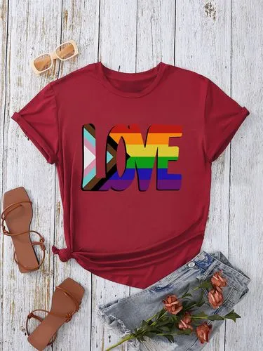 Women's T-shirt Short Sleeve T-Shirts Casual Letter Rainbow