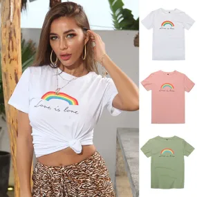 Women's T-shirt Short Sleeve T-shirts Printing Casual Classic Style Rainbow