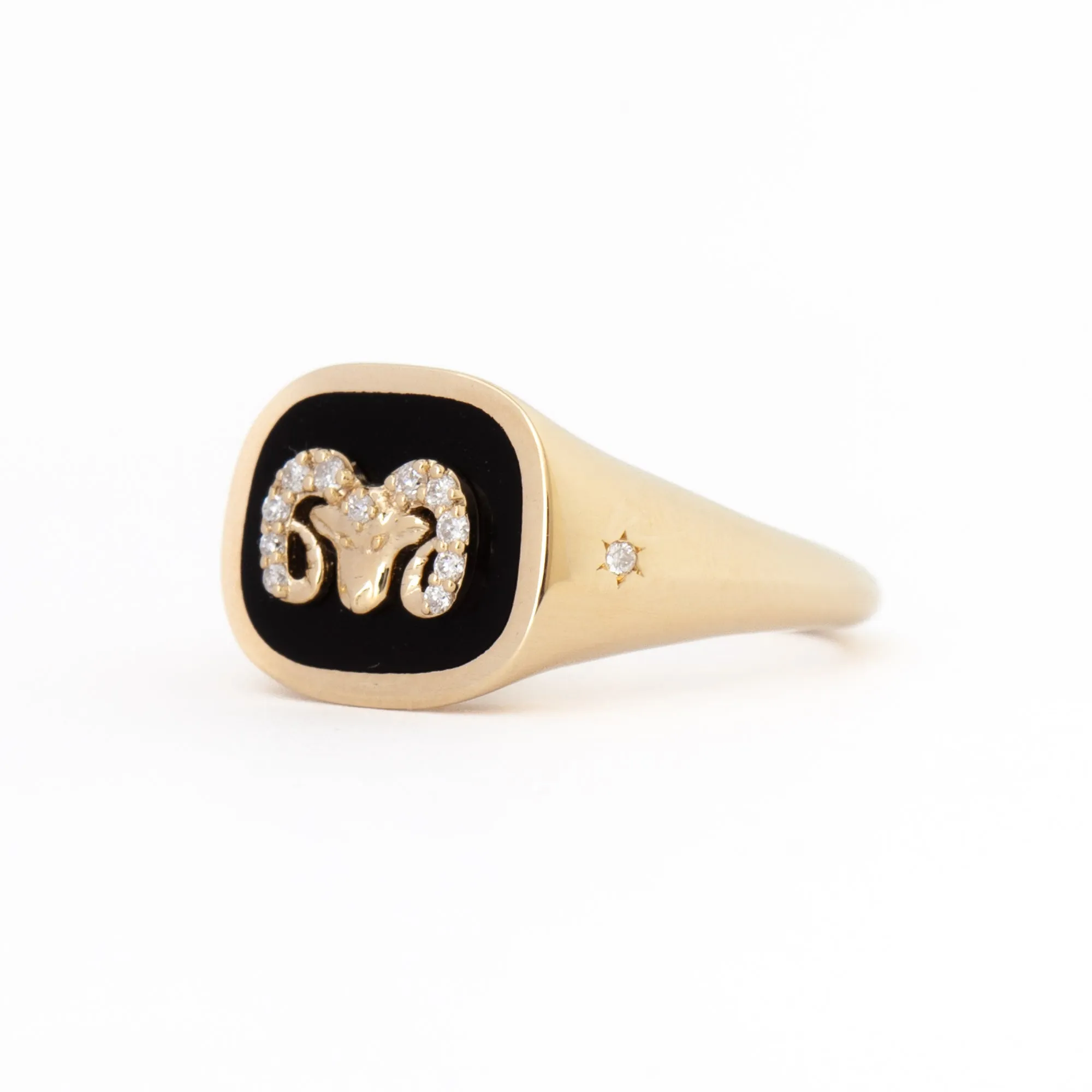 Zodiac Aries Signet Ring with Ceramic and Diamond