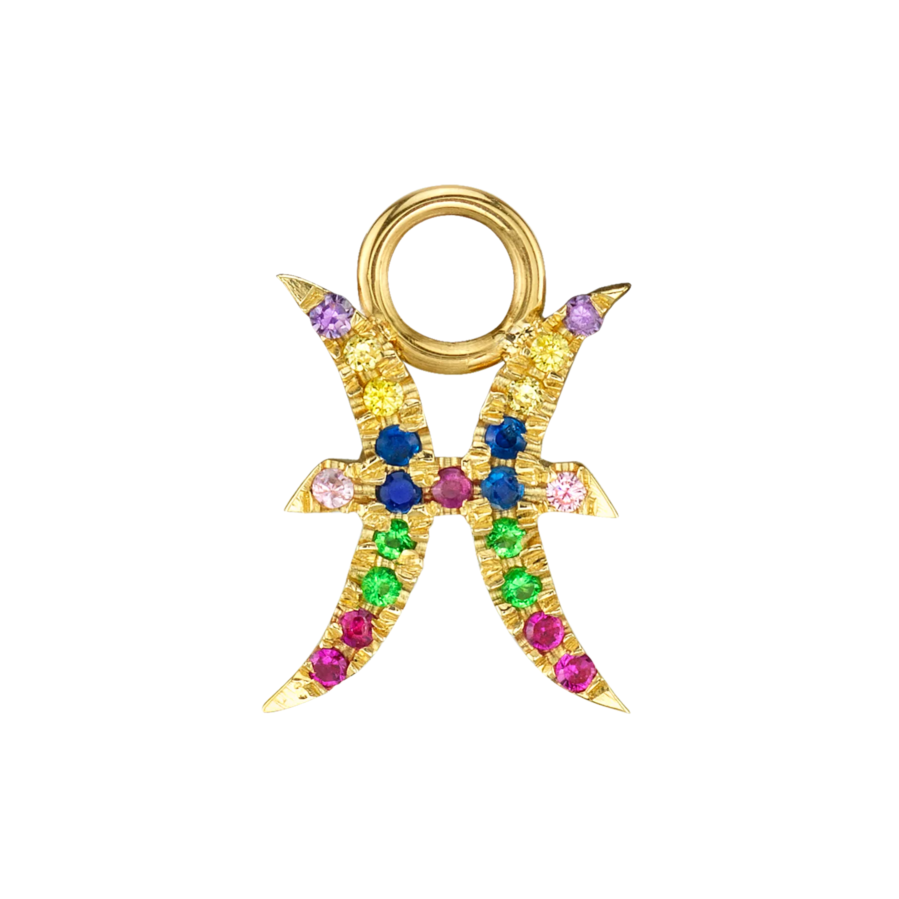 Zodiac Hoop Earring Charm - Rainbow / 14k Yellow Gold