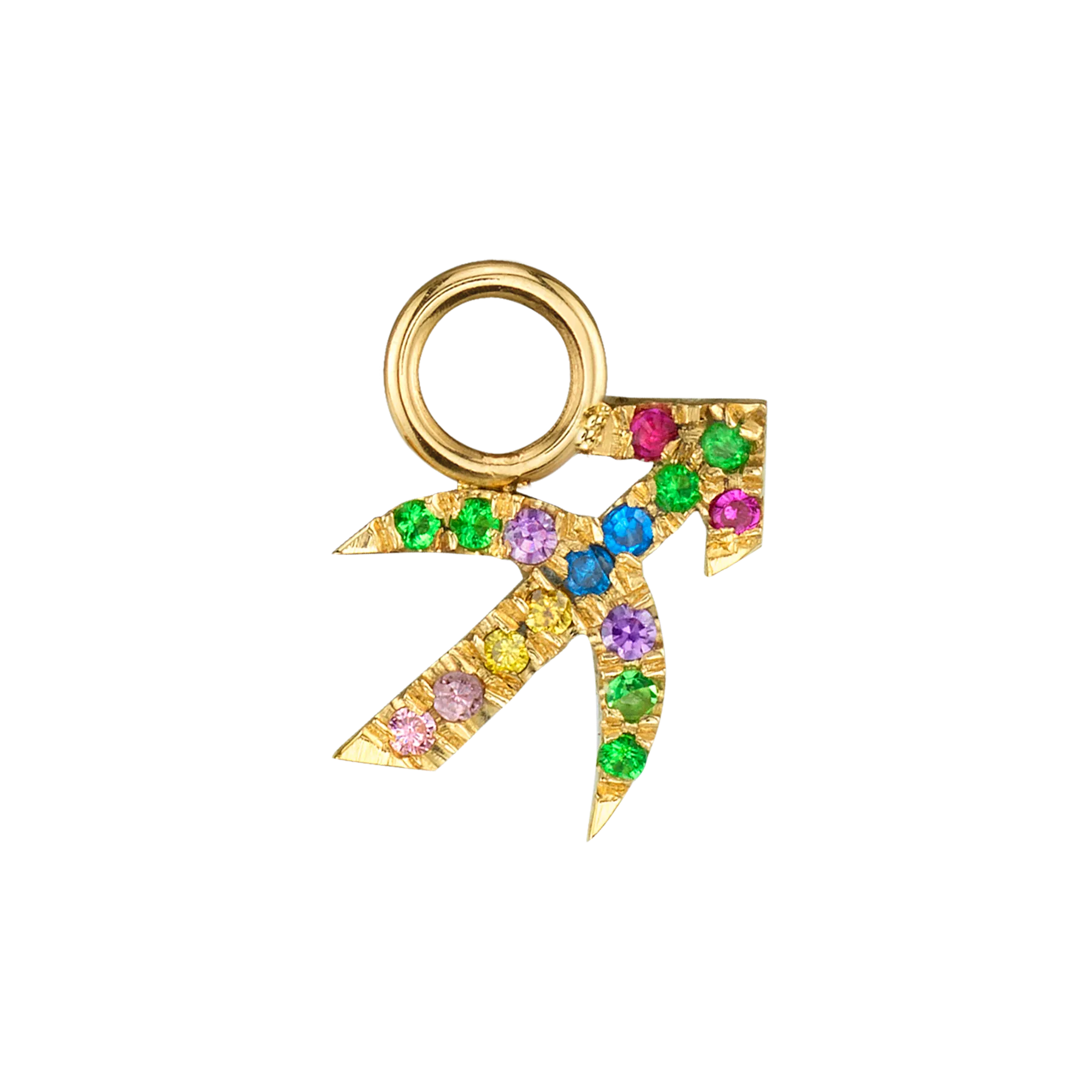 Zodiac Hoop Earring Charm - Rainbow / 14k Yellow Gold