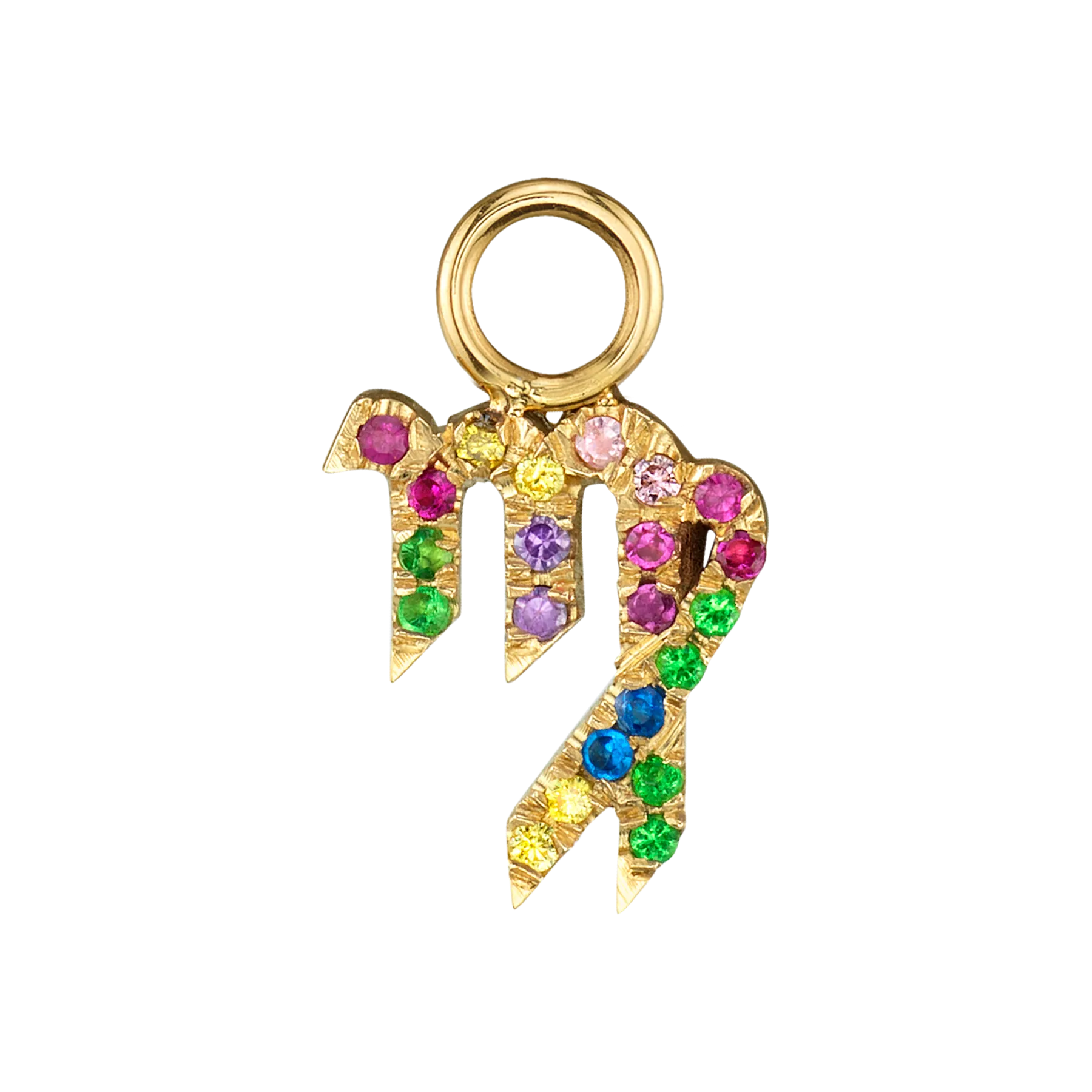 Zodiac Hoop Earring Charm - Rainbow / 14k Yellow Gold