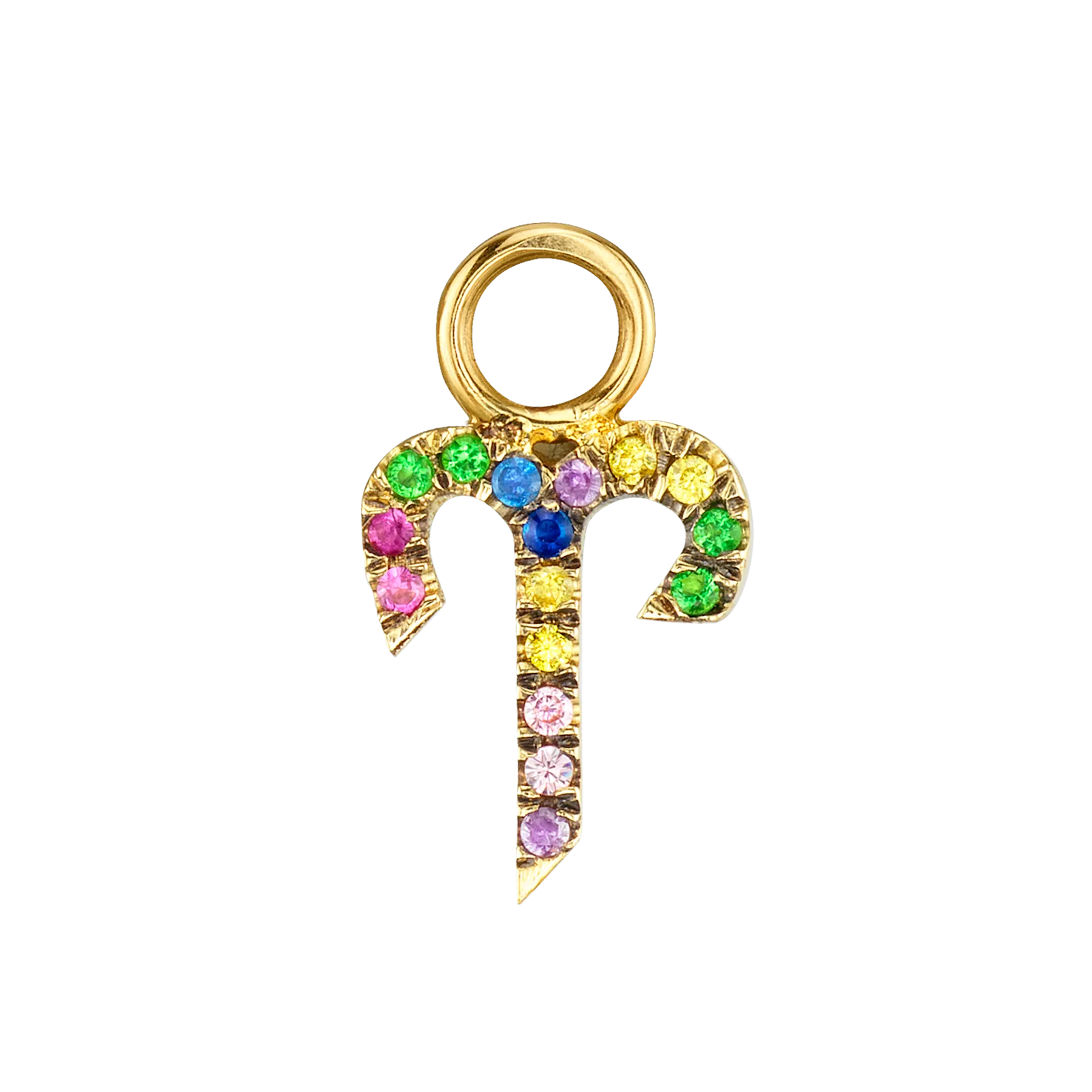 Zodiac Hoop Earring Charm - Rainbow / 14k Yellow Gold