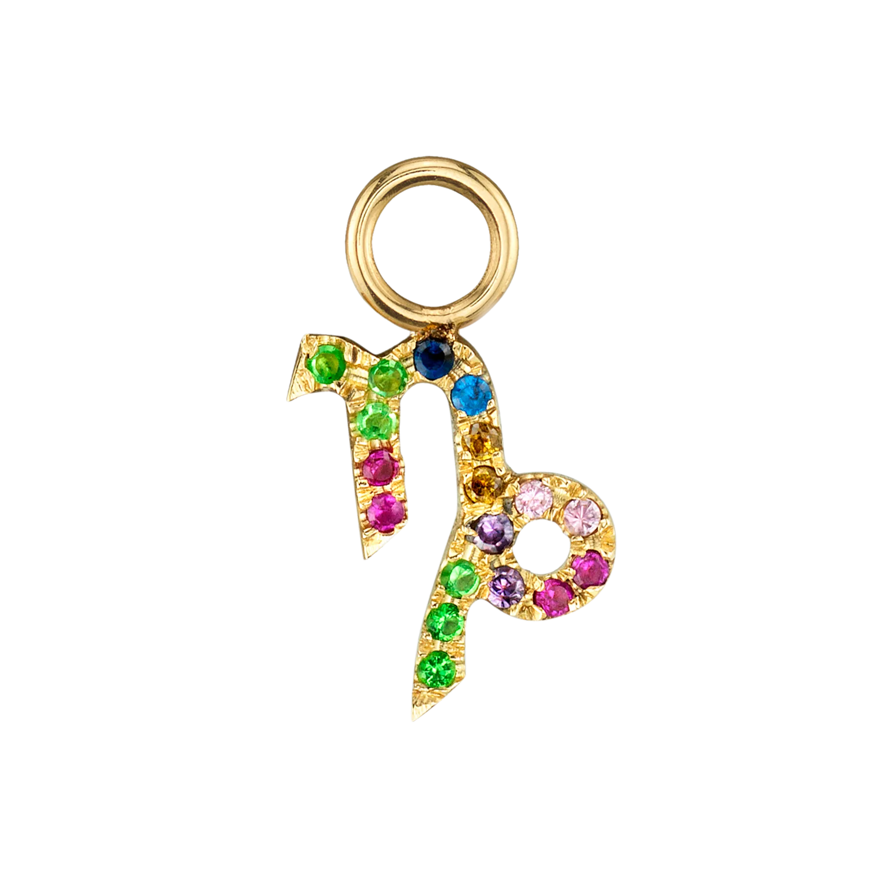 Zodiac Hoop Earring Charm - Rainbow / 14k Yellow Gold