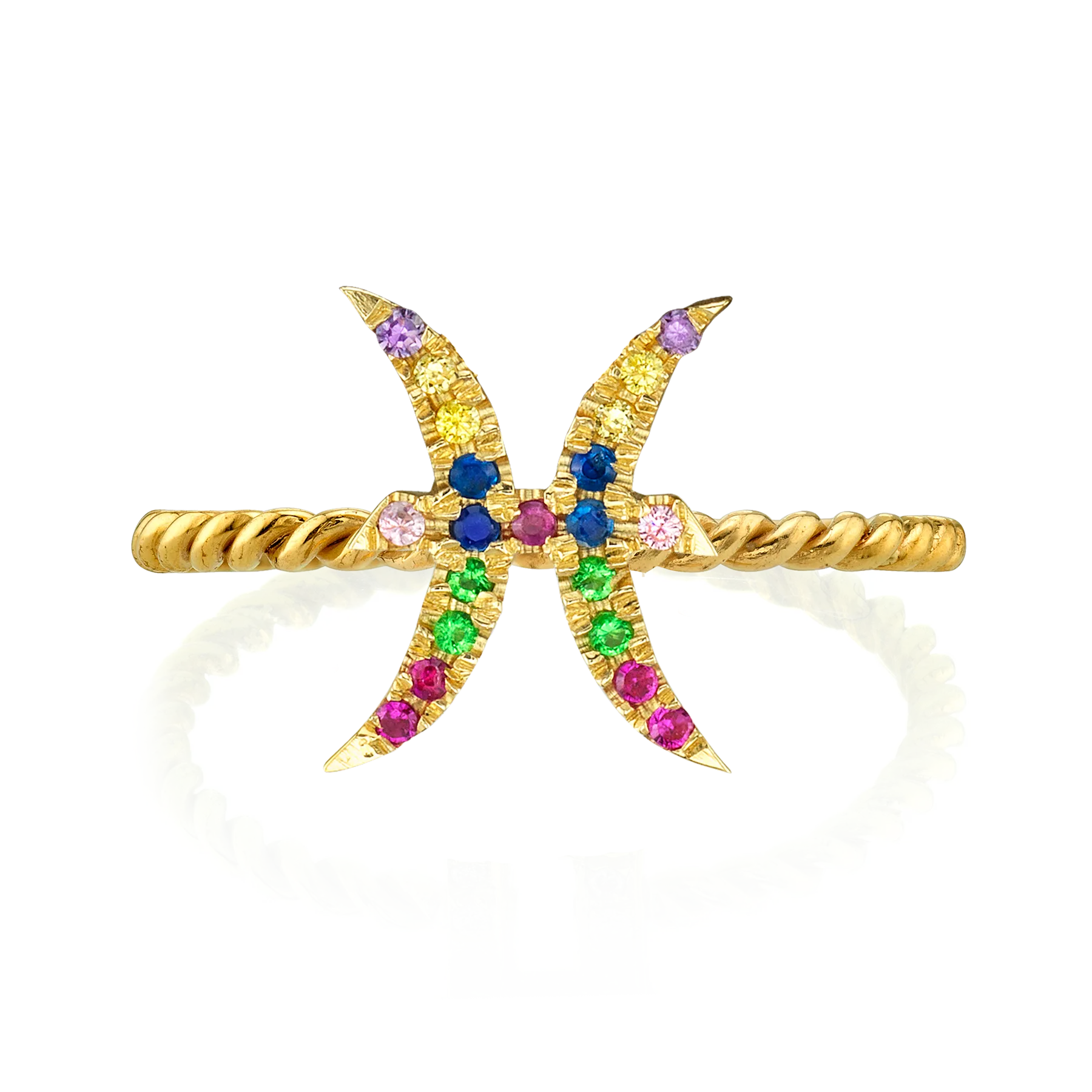 Zodiac Station Ring - Rainbow / 14k Yellow Gold