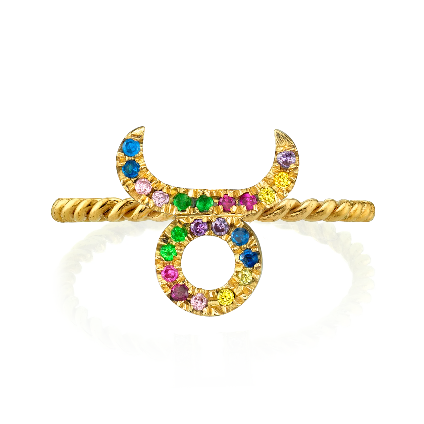 Zodiac Station Ring - Rainbow / 14k Yellow Gold