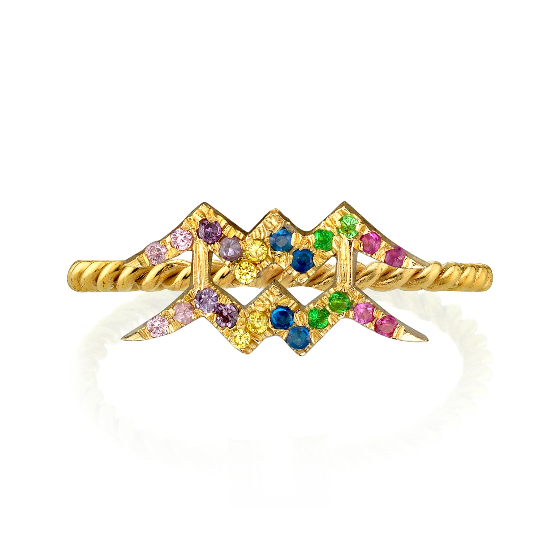 Zodiac Station Ring - Rainbow / 14k Yellow Gold